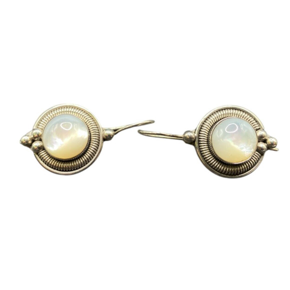 Mother Of Pearl Scroll Hook Drop Earrings Oval Gemstone 925 Sterling Silver BA - Picture 2 of 10